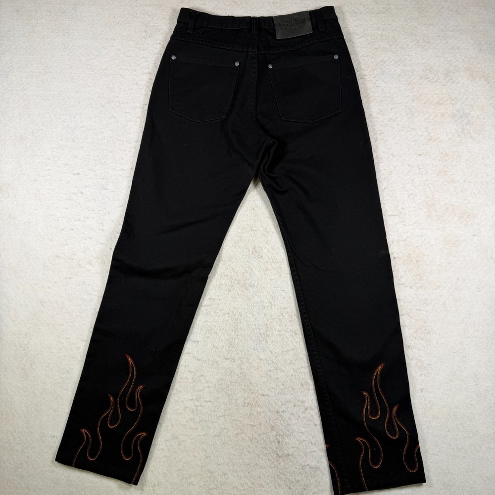 Harley Davidson Womens Size 8 Black Jeans Embroidered Flame Hem Moto Y2K Biker - Picture 8 of 8